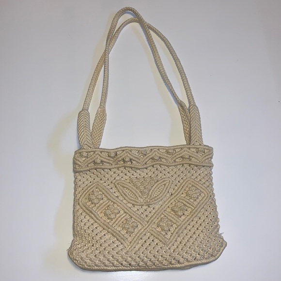 Vintage Handmade Boho Cream Crocheted Purse - Picture 2 of 7